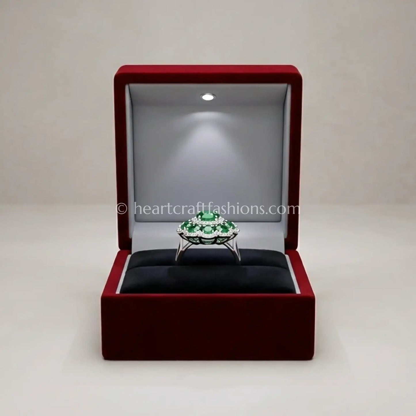 Emerald Petal Halo Statement Ring