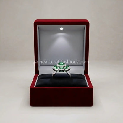 Emerald Petal Halo Statement Ring
