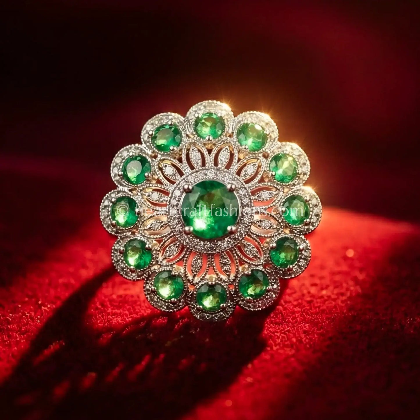 Emerald Petal Halo Statement Ring