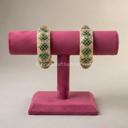 Emerald Sunheri Kundan Lattice Bangles