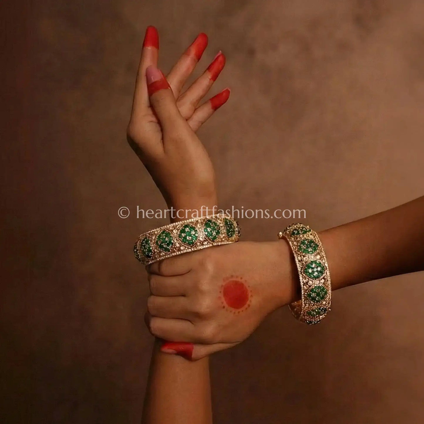 Emerald Sunheri Kundan Lattice Bangles