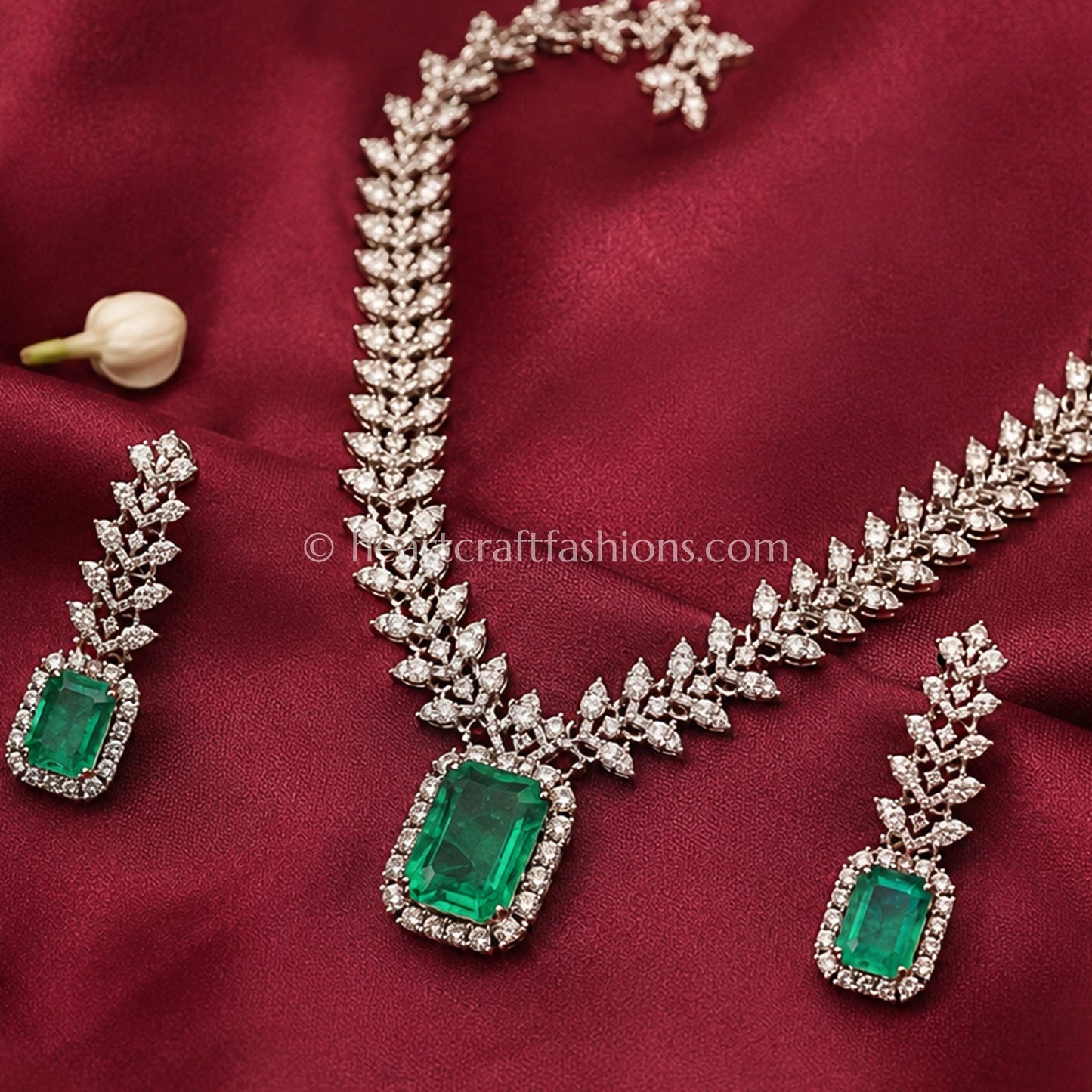 Emerald Radiant Cut Leaf Vine Statement Set