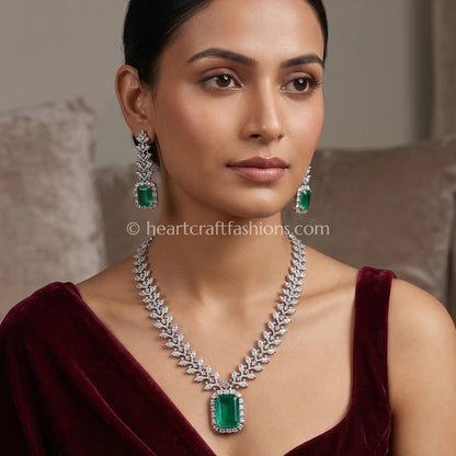 Emerald Radiant Cut Leaf Vine Statement Set