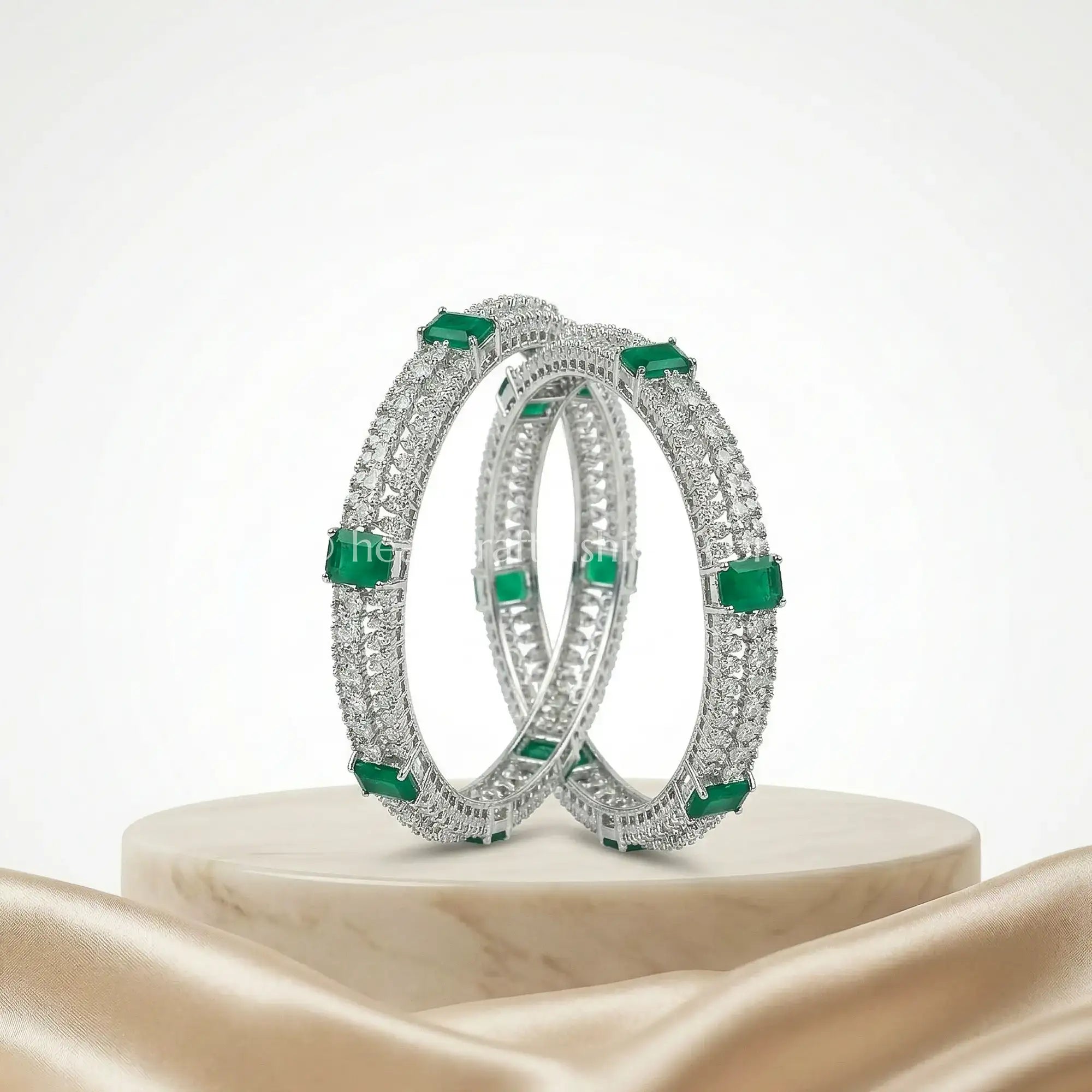 Emerald Royale Zircon Bangles (Non-Openable Set of 2)