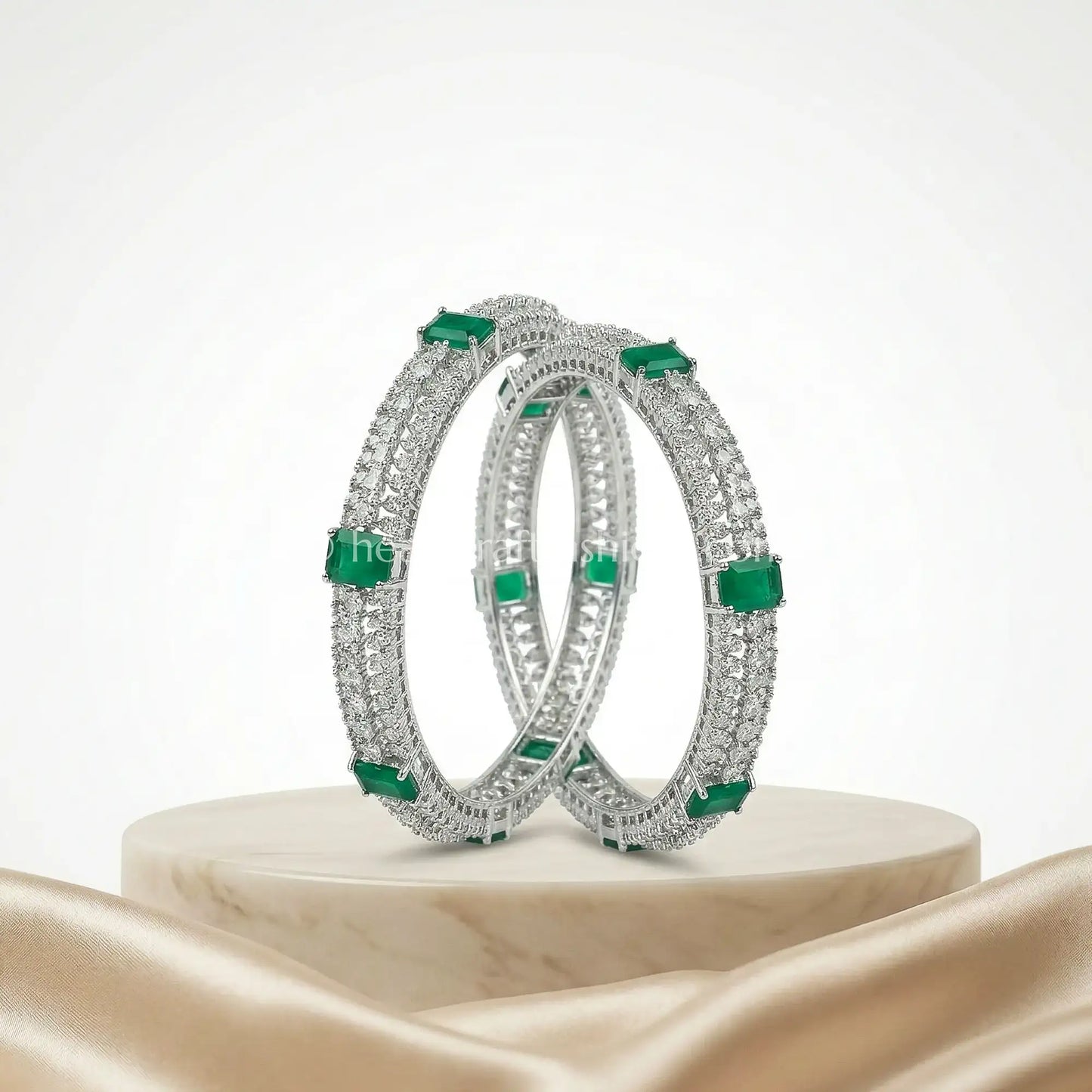 Emerald Royale Zircon Bangles (Non-Openable Set of 2)