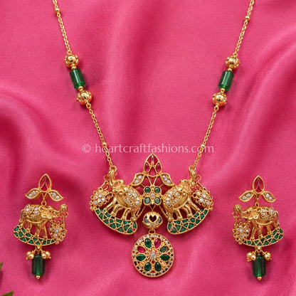 Emerald Ruby Amrapali Elephant Pendant Set