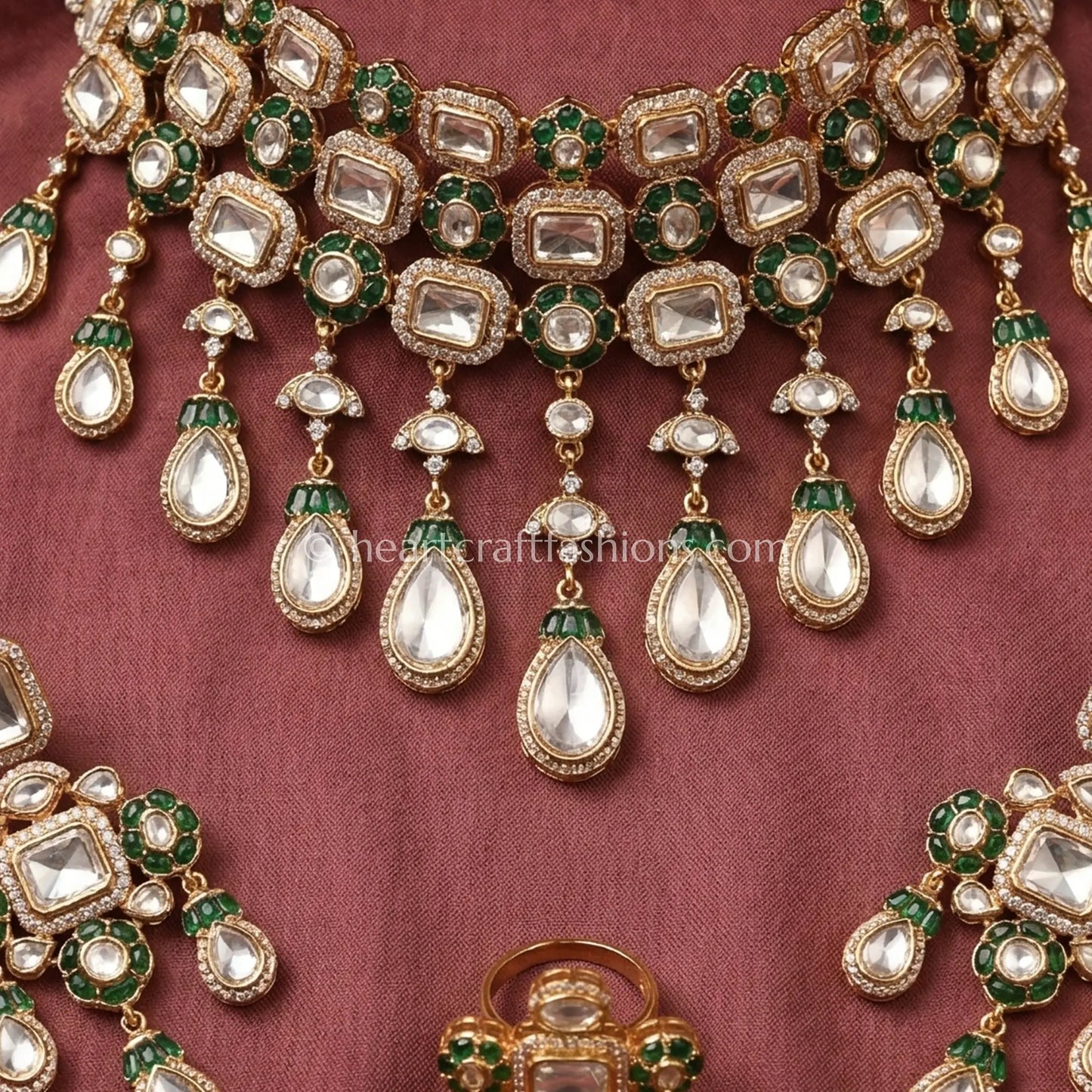 Emerald Semi-Precious Sunehri Kundan Bridal Choker Set