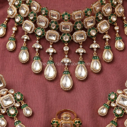 Emerald Semi-Precious Sunehri Kundan Bridal Choker Set