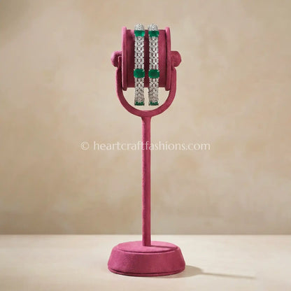 Emerald Stripe Zircon Non-Openable Bangles Pair
