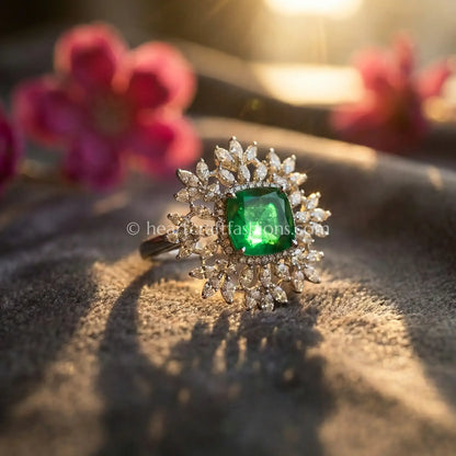 Emerald Sunburst Statement Ring