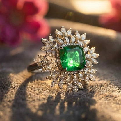 Emerald Sunburst Statement Ring