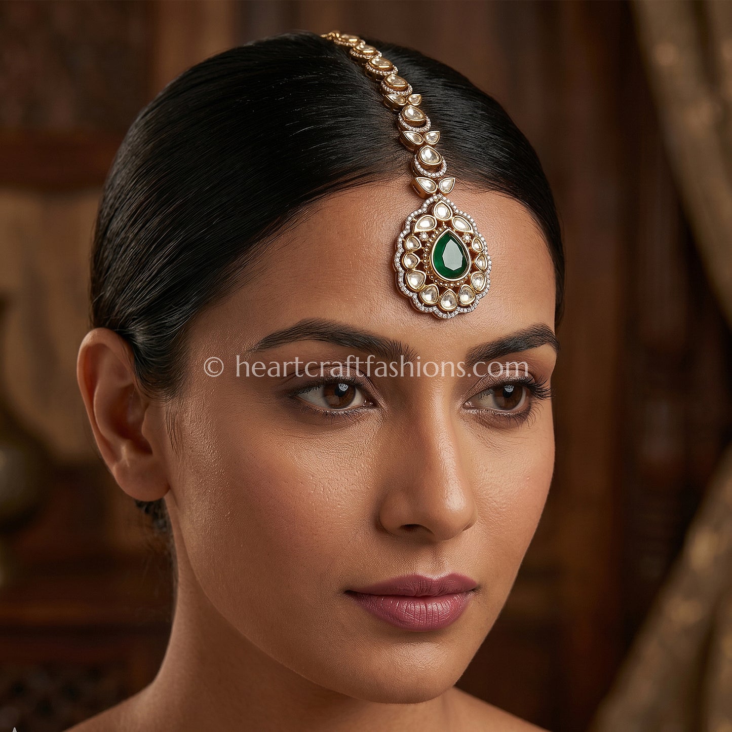 Emerald Sunehri Kundan Maang Tikka