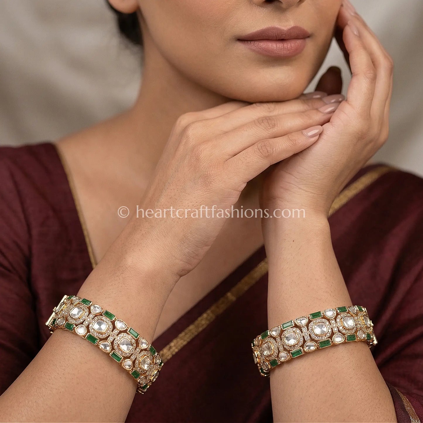 Emerald Sunehri Kundan Rectangle Bangles
