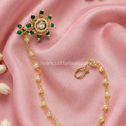 Emerald Sunflower Maharashtrian Kundan Nath with Chain