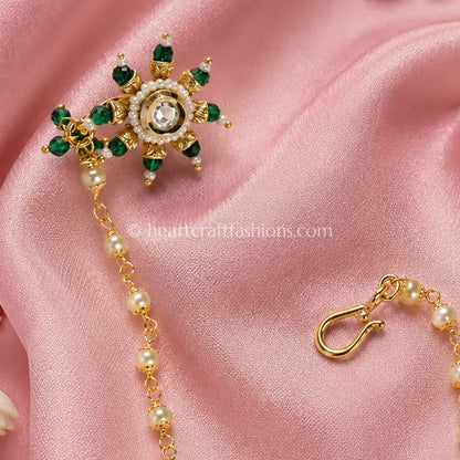 Emerald Sunflower Maharashtrian Kundan Nath with Chain