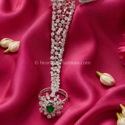 Emerald Teardrop & Lattice Hathphool (Hand Harness)