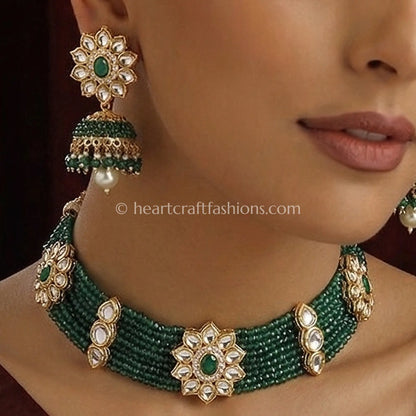 Emerald Veena Bandhai AC Kundan Choker Set