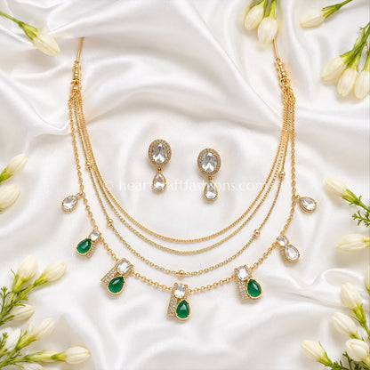 Emerald White Amrapali 5 Layer Doublet Necklace Set
