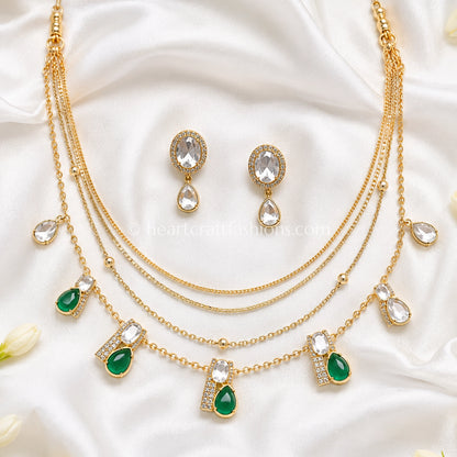 Emerald White Amrapali 5 Layer Doublet Necklace Set