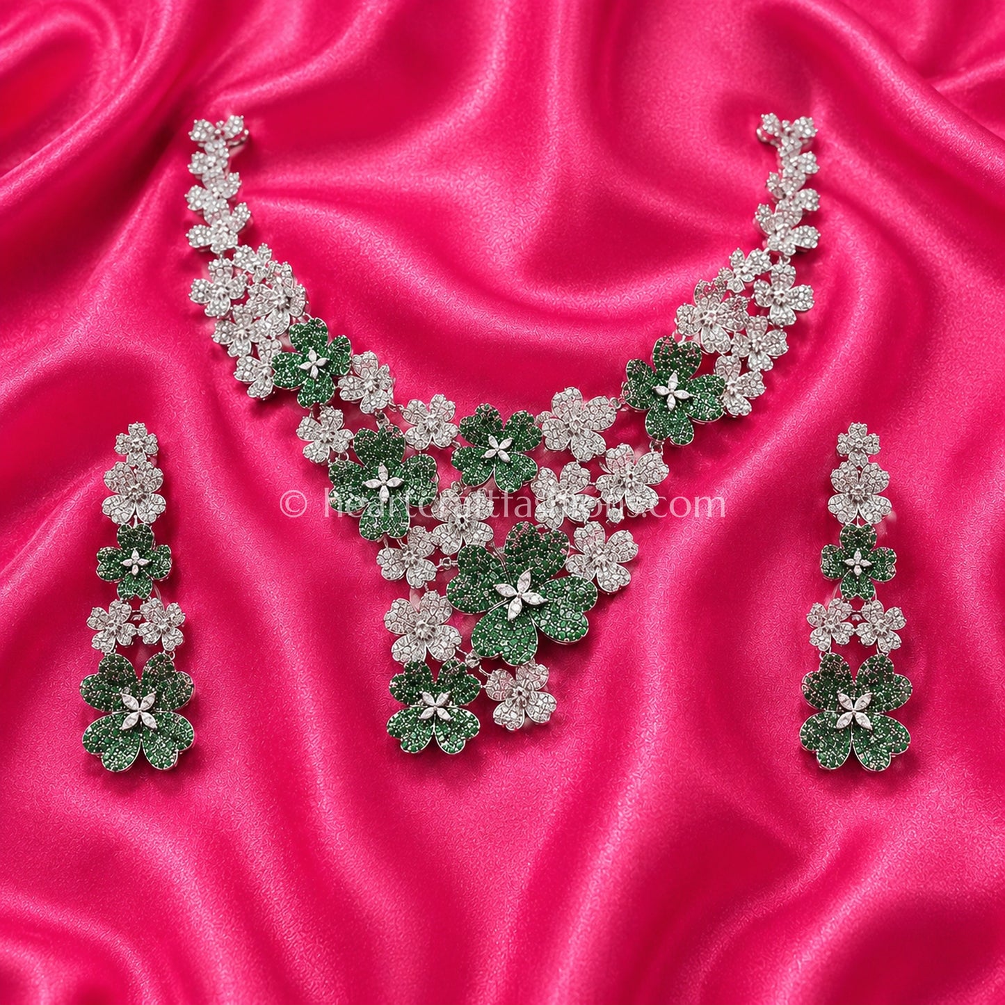 Emerald & Diamond Pave Clover Cluster Set
