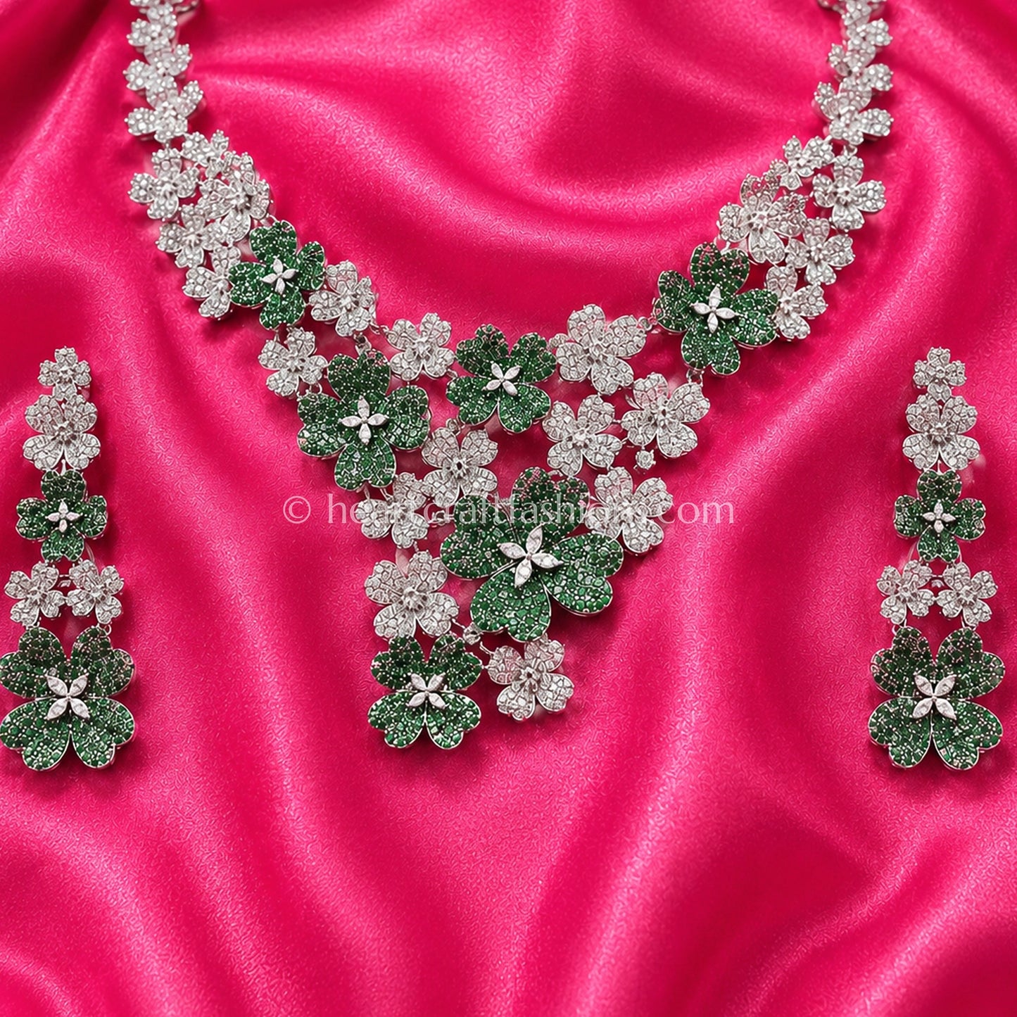 Emerald & Diamond Pave Clover Cluster Set