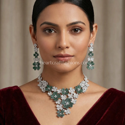Emerald & Diamond Pave Clover Cluster Set