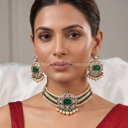 Emerald Doublet Sunehri Kundan Choker Set
