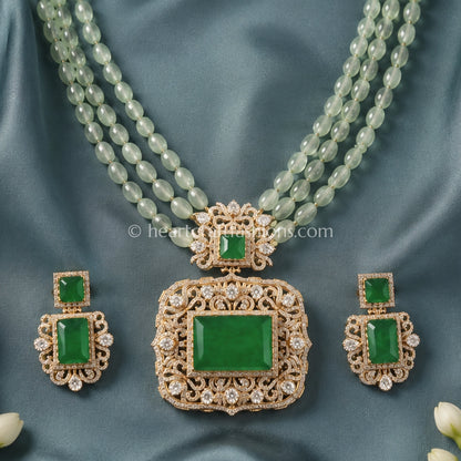 Emerald Green Moissanite Doublet Layered Rani Haar Set