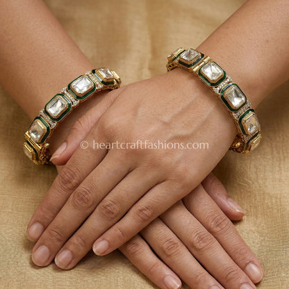 Emerald Moissanite Polki Sleek Bangles