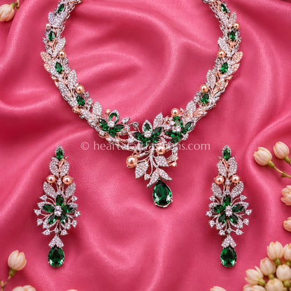 Emerald & Pearl Floral Vine Zircon Set