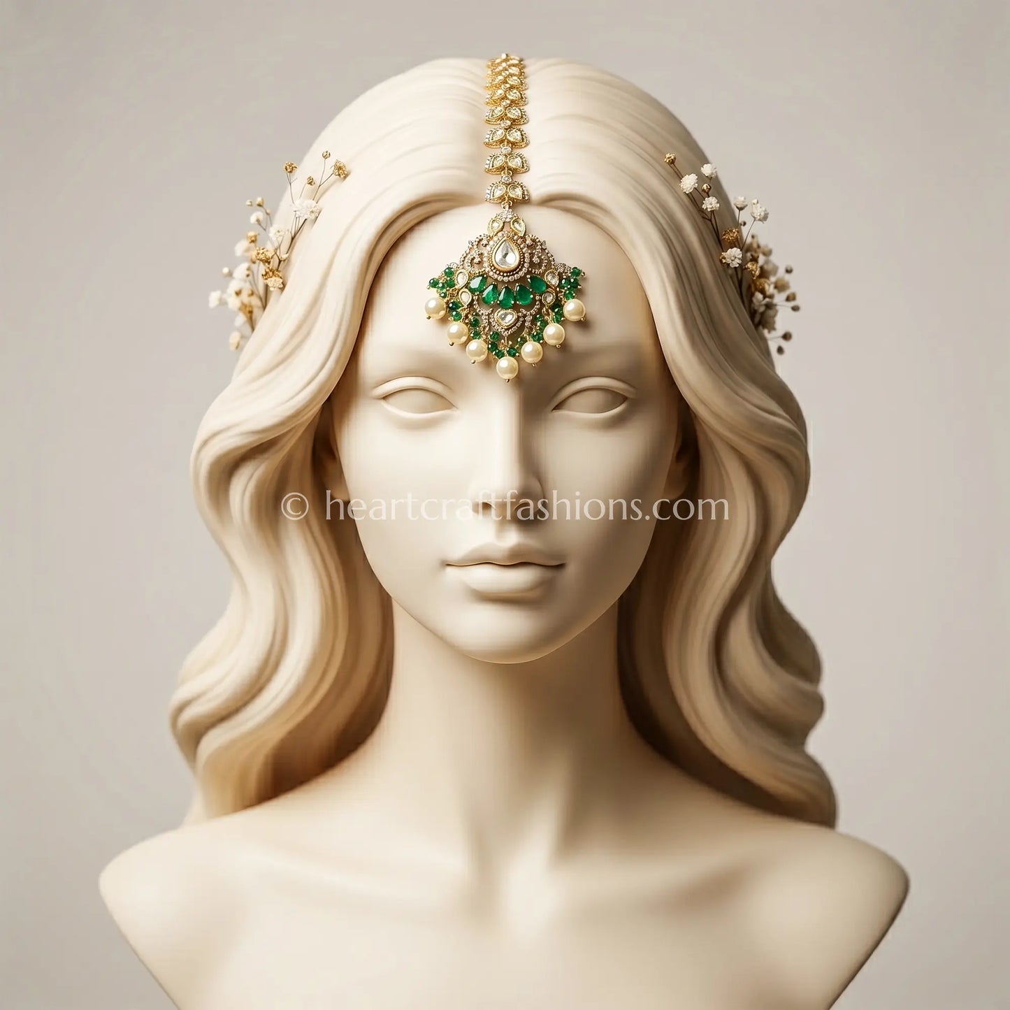 Emerald Pearl Polki Maang Tikka