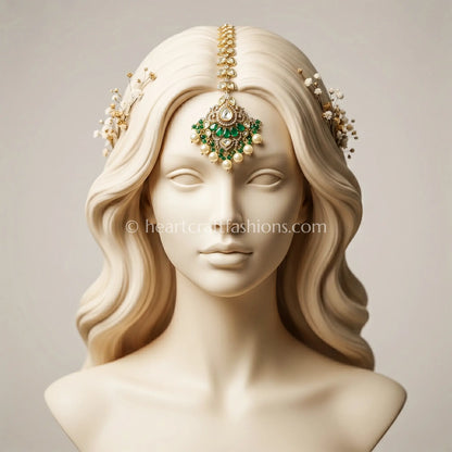 Emerald Pearl Polki Maang Tikka