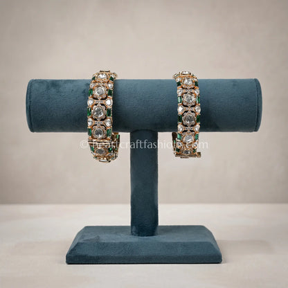 Emerald Sunehri Kundan Rectangle Bangles