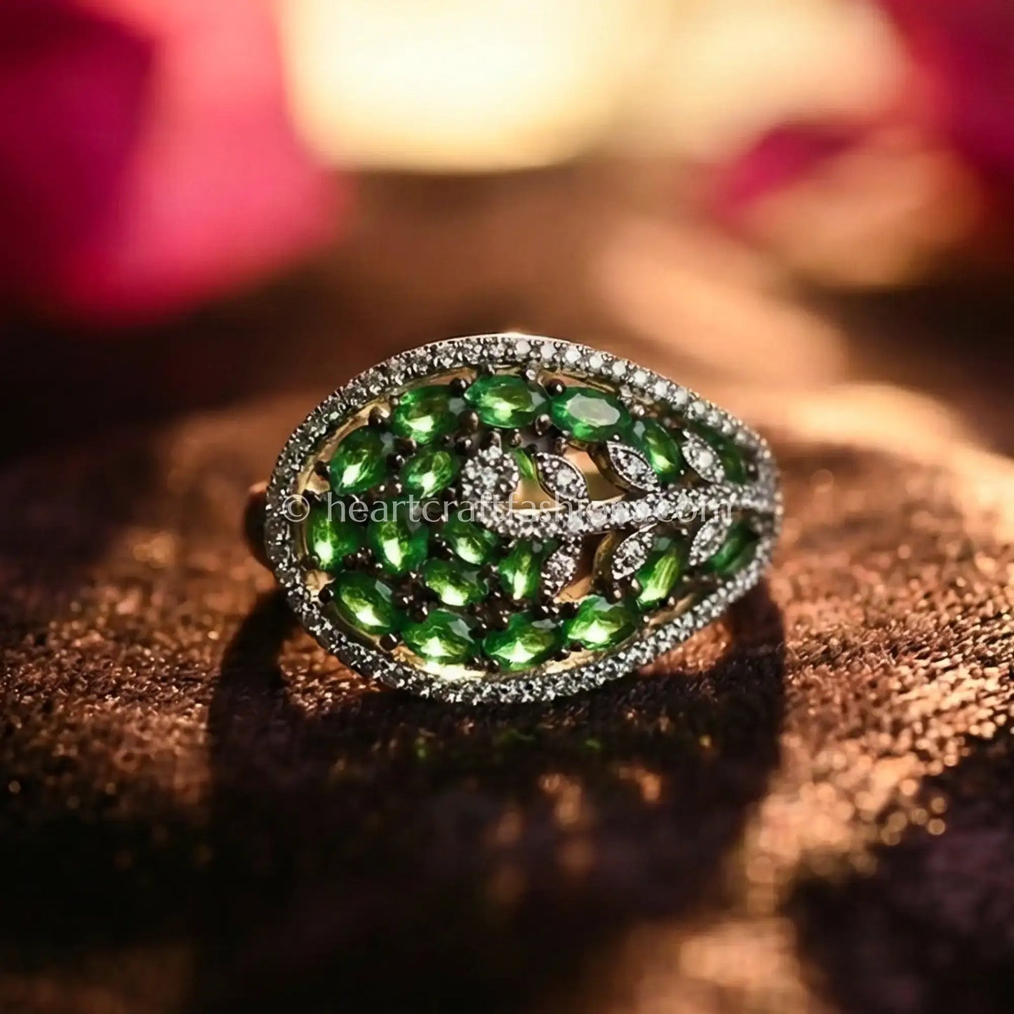 Emerald Vine Teardrop Statement Ring