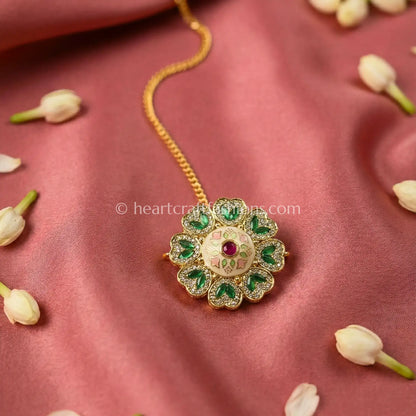 Floral Emerald Enamel Sunheri Kundan Borla