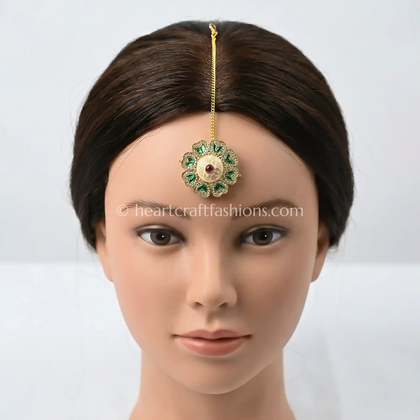 Floral Emerald Enamel Sunheri Kundan Borla