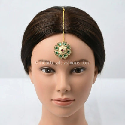 Floral Emerald Enamel Sunheri Kundan Borla