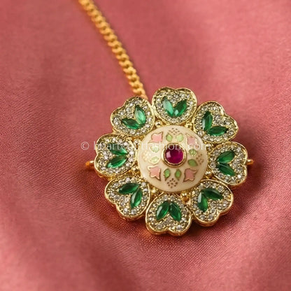 Floral Emerald Enamel Sunheri Kundan Borla