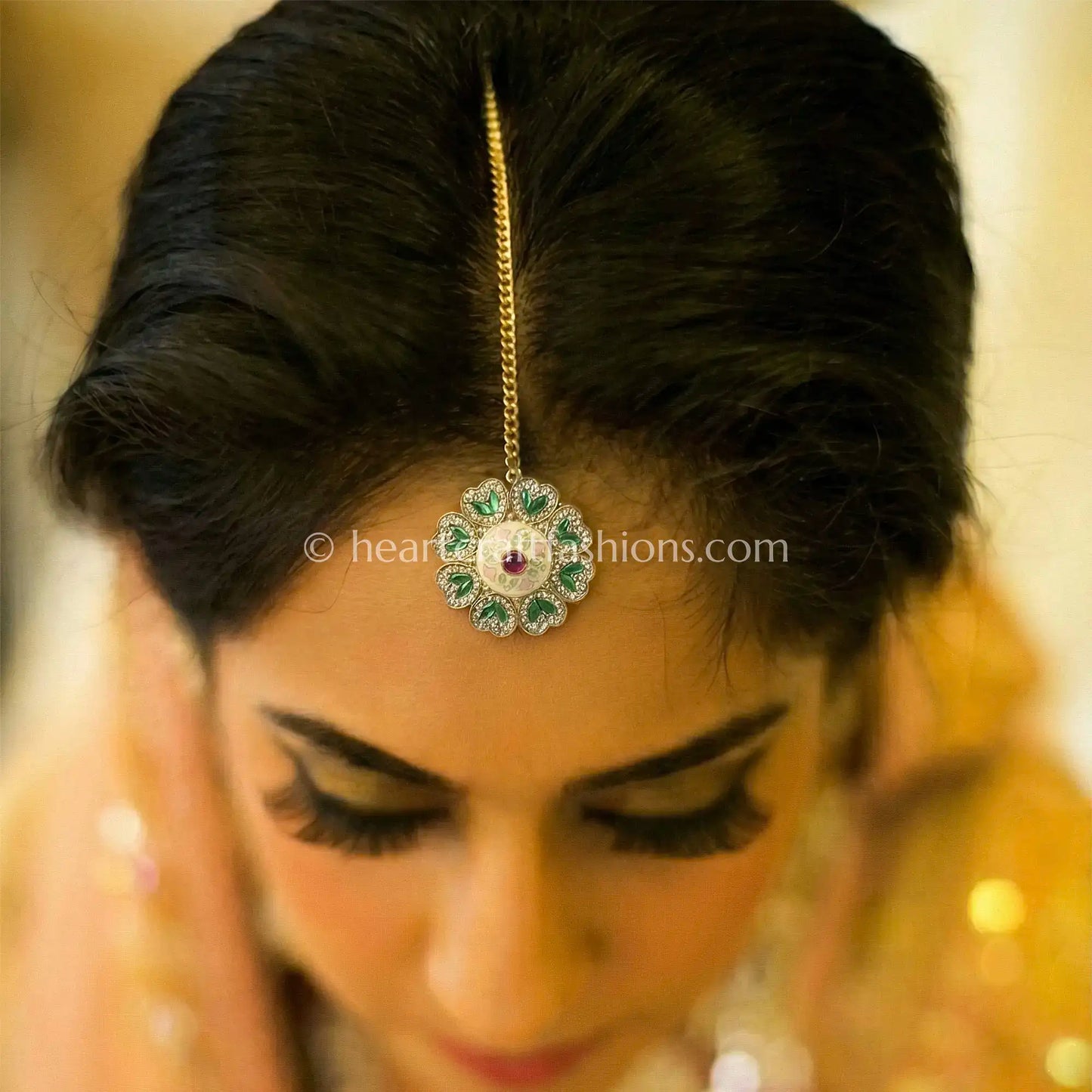 Floral Emerald Enamel Sunheri Kundan Borla