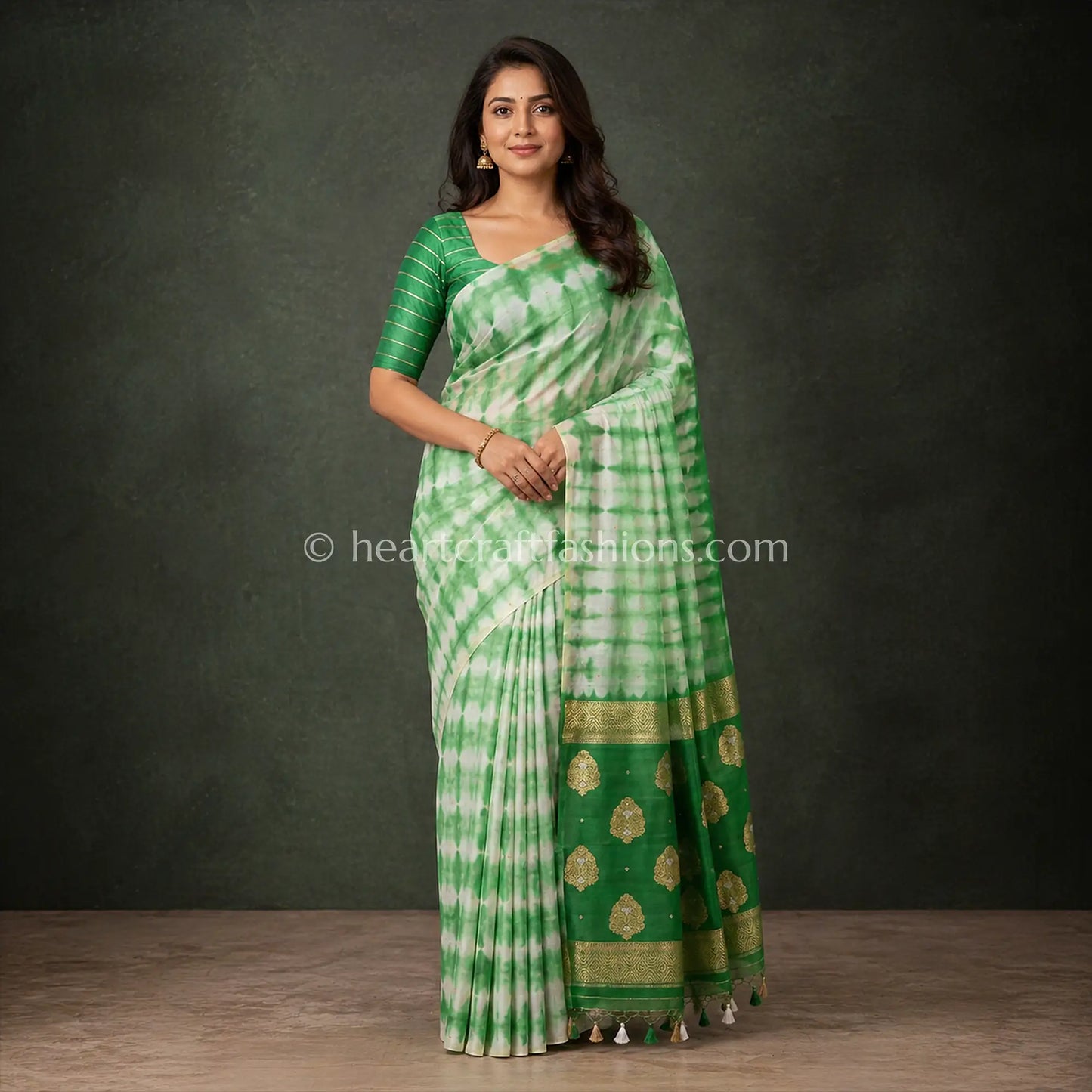 Fresh Green Tie-Dye Kora Silk Banarasi Saree