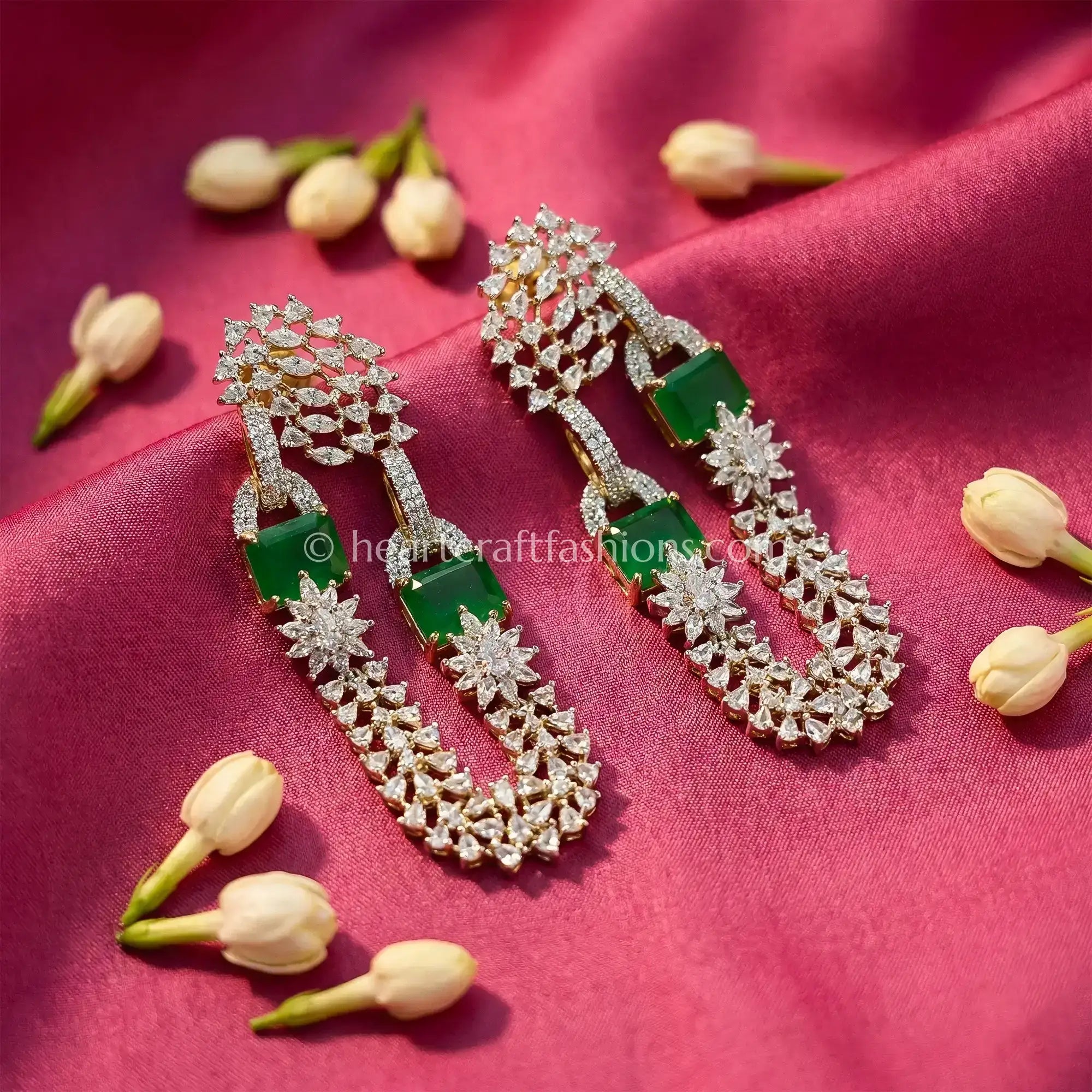 Fuchsia Crystal Link Statement Earrings_Green