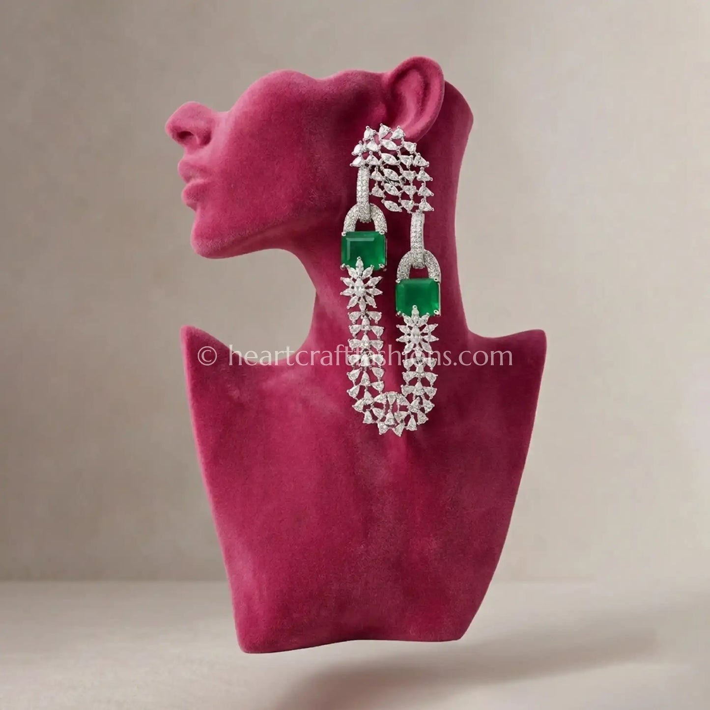 Fuchsia Crystal Link Statement Earrings_Green