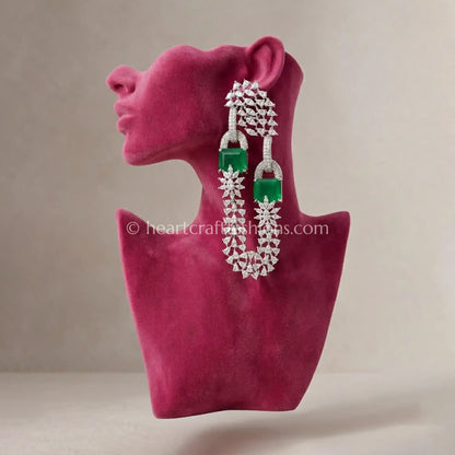 Fuchsia Crystal Link Statement Earrings_Green