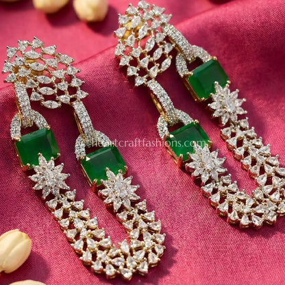 Fuchsia Crystal Link Statement Earrings_Green