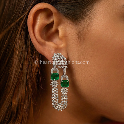 Fuchsia Crystal Link Statement Earrings_Green