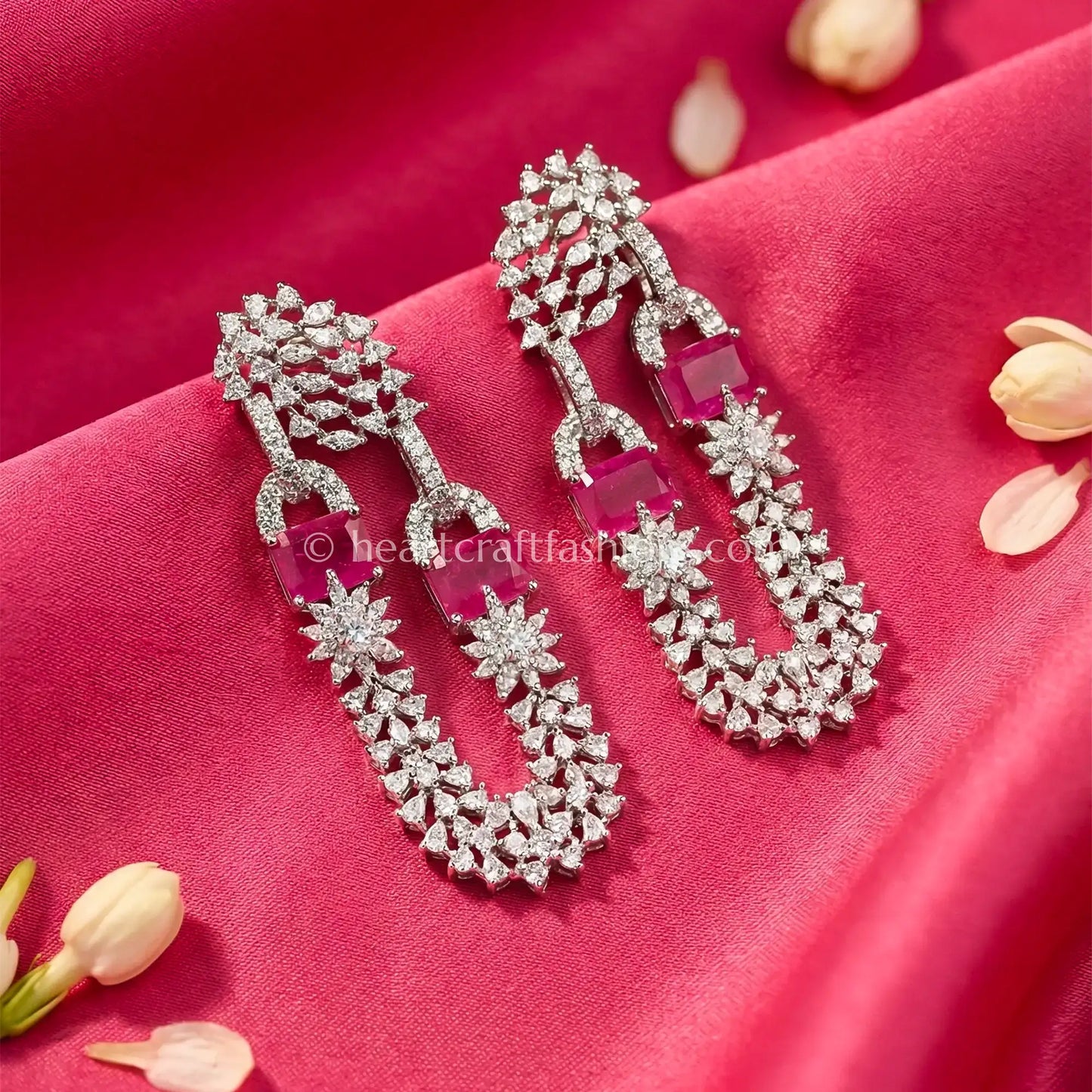 Fuchsia Crystal Link Statement Earrings_Ruby