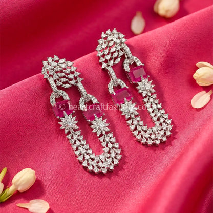 Fuchsia Crystal Link Statement Earrings_Ruby
