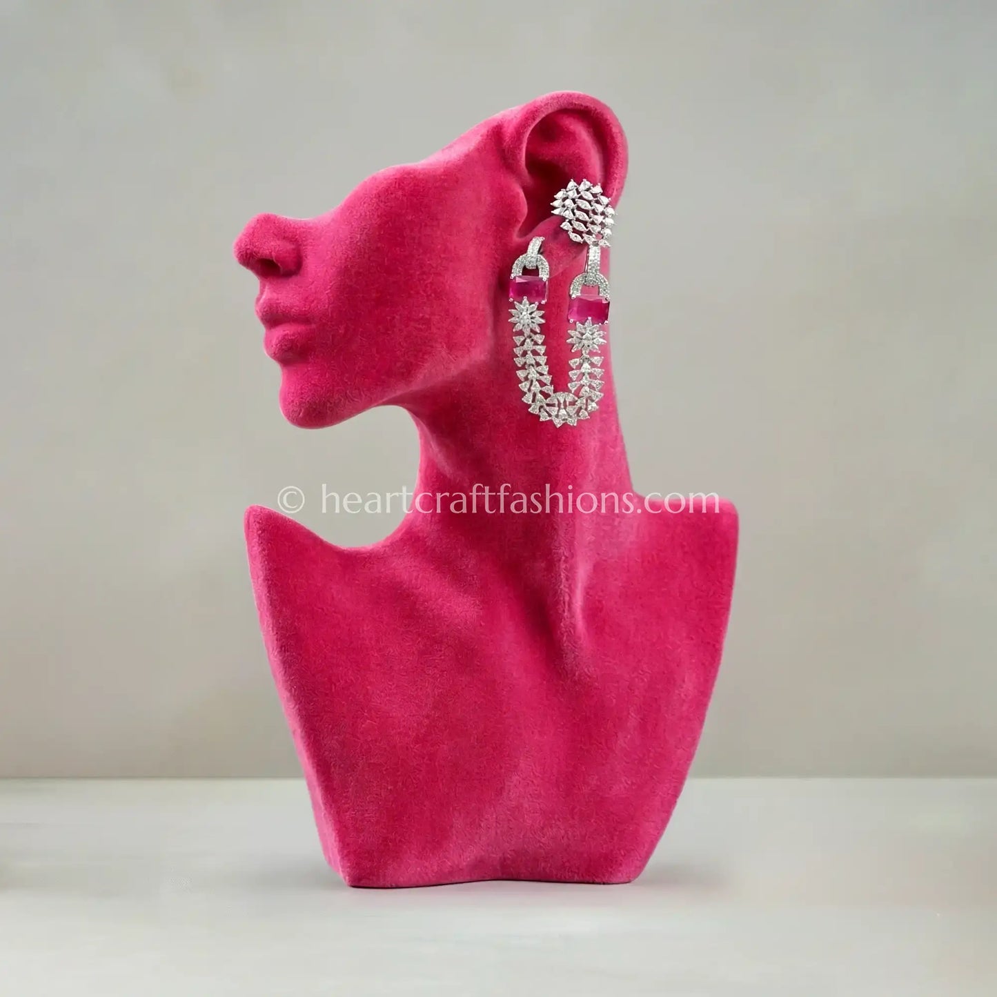 Fuchsia Crystal Link Statement Earrings_Ruby