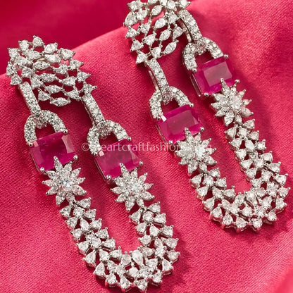 Fuchsia Crystal Link Statement Earrings_Ruby