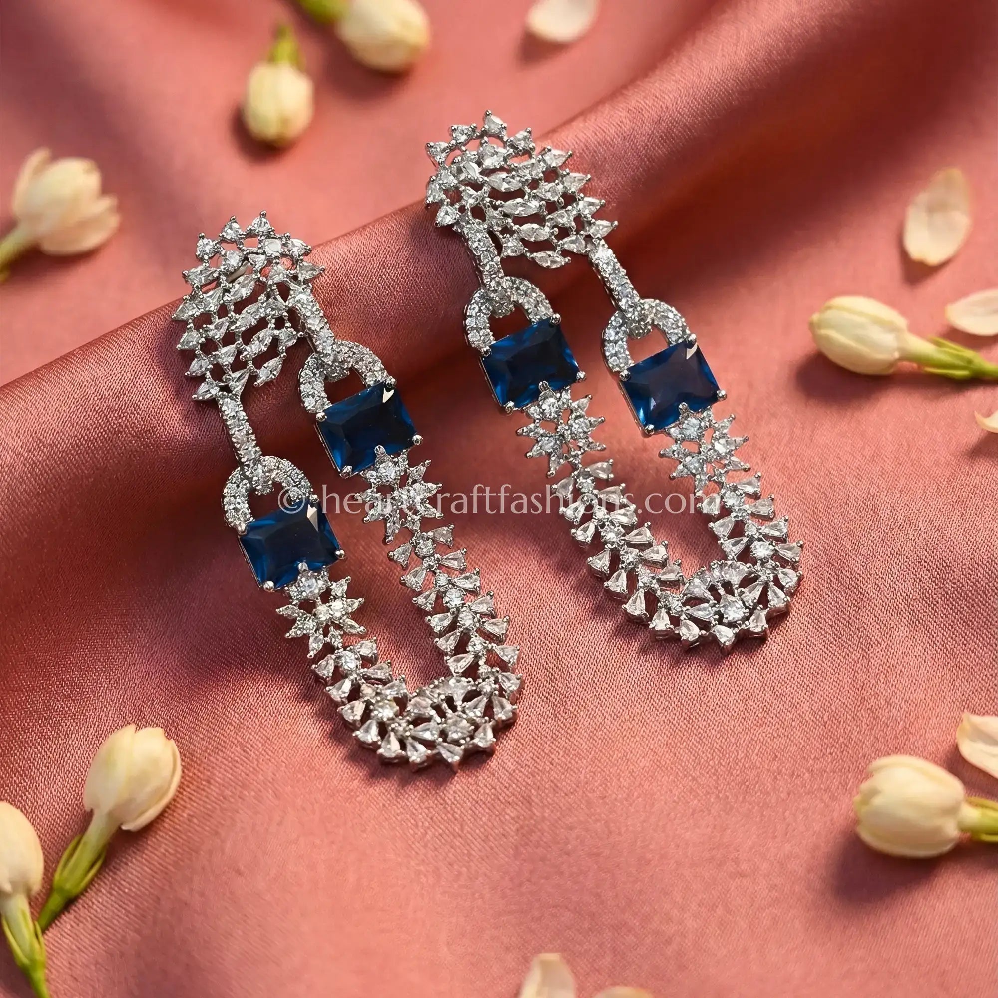 Fuchsia Crystal Link Statement Earrings_Sapphire Blue
